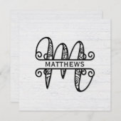 Monogram Letter M mit Familienname Mitteilungskarte (Vorne/Hinten)