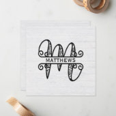 Monogram Letter M mit Familienname Mitteilungskarte (Vorderseite/Rückseite Beispiel)