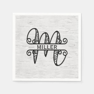 Monogram Letter M mit Familienname Serviette