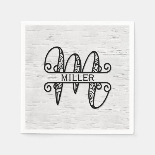 Monogram Letter M mit Familienname Serviette (Vorderseite)