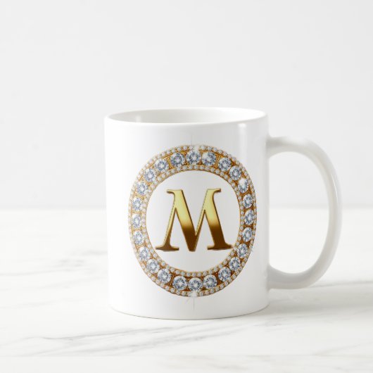 Monogram Letter M on Rose Gold Glitter Background Kaffeetasse (Rechts)