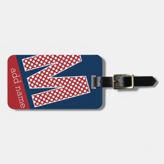 Monogram Letter M - Red and White Polka Dots Gepäckanhänger (Vorderseite horizontal)