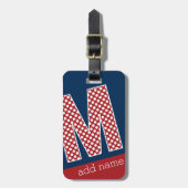 Monogram Letter M - Red and White Polka Dots Gepäckanhänger (Vorderseite vertikal)