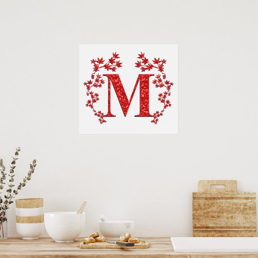 Monogram Letter M - Rote Blätter Poster (Küche)