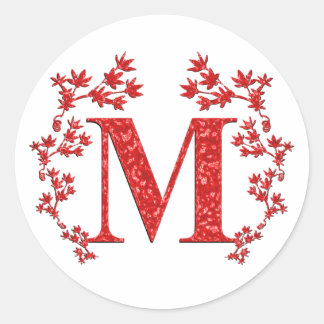 Monogram Letter M - Rote Blätter Runder Aufkleber