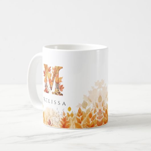 Monogram Letter M Rustikale Herbstlaub Kaffeetasse (Vorderseite Links)