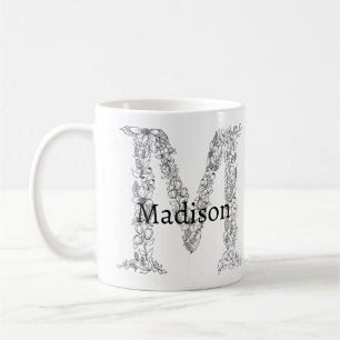 Monogram Letter M Schwarz-weiß Botanische Blüte Kaffeetasse