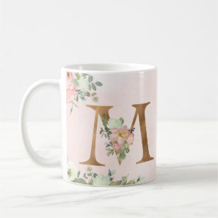 Monogram Letter M Watercolor Floral Coffee Tasse