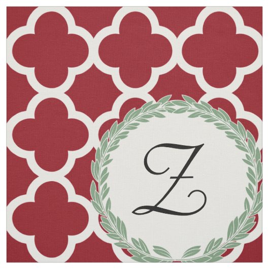 Monogram Letter Maroon Wine Sage Green Quatrefolie Stoff (Muster)