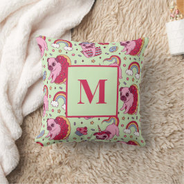 Monogram Letter Mops Donut Cupcake Niedlich Dog Mu Kissen
