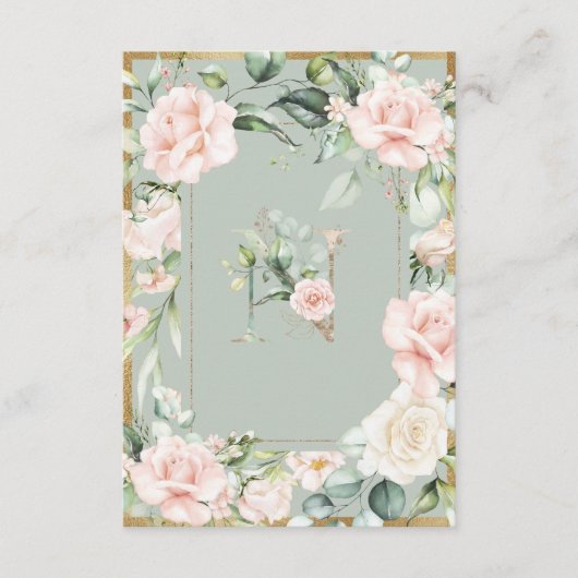 Monogram Letter N Green Floral Rose Dankeskarte (Vorderseite)