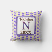 Monogram Letter N Initial Blue Polka Dot Memento Kissen (Vorderseite)
