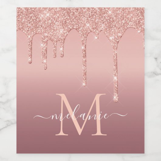 Monogram Letter Name Rose Gold Weinetikett (Einzelnes Label)