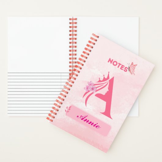 Monogram Letter Notebook - rosa Princess Design Notizblock (Innen)