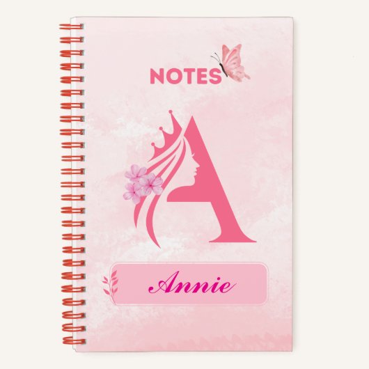 Monogram Letter Notebook - rosa Princess Design Notizblock (Vorderseite)