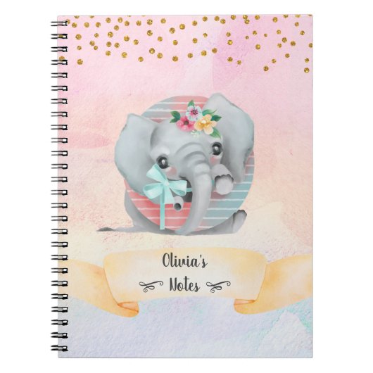 Monogram Letter O Baby Elephant Girl Daily Study Notizblock (Vorderseite)