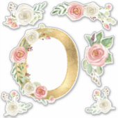 Monogram Letter O Pink Rose Floral Leaaf Wasserfar Aufkleber (Vorderseite)