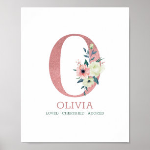 Monogram Letter O Pink Watercolor Floral Kinderzim Poster