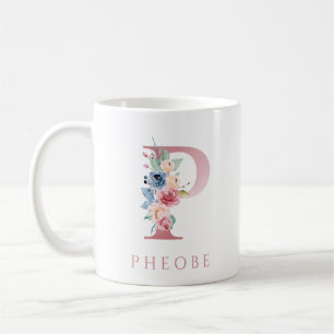 Monogram Letter P Floral Watercolor Coffee Tasse