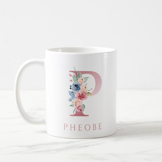 Monogram Letter P Floral Watercolor Coffee Tasse (Links)