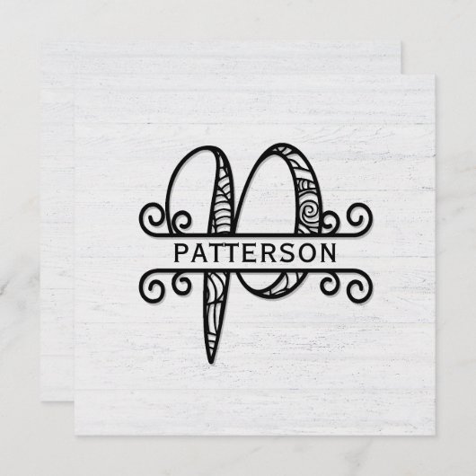 Monogram Letter P mit Familienname Mitteilungskarte (Vorne/Hinten)