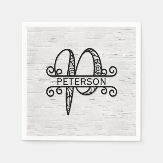 Monogram Letter P mit Familienname Serviette (Vorderseite)