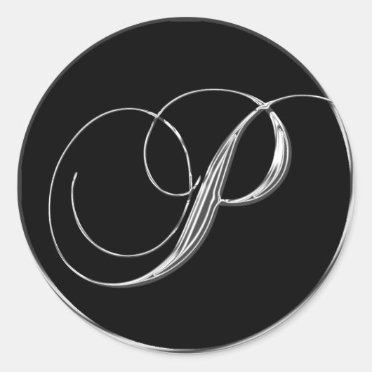 Monogram Letter P Sliver auf Black Wedding Siegel Runder Aufkleber (Vorderseite)