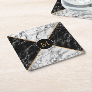 Monogram Letter Paper Untersetzer Schwarz-weiß Mar