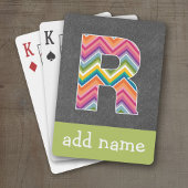 Monogram Letter R - Chalkboard and Bright Chevrons Spielkarten