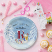 Monogram Letter R Frohe Weihnachts Angel Snowman Pappteller (Party)