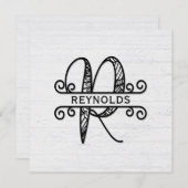 Monogram Letter R mit Familienname Mitteilungskarte (Vorne/Hinten)