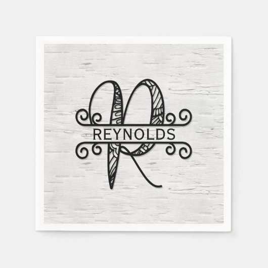 Monogram Letter R mit Familienname Serviette (Vorderseite)