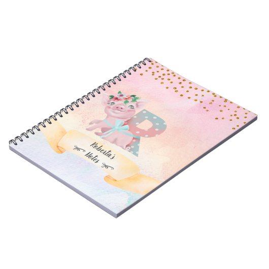 Monogram Letter R Niedlich Pig Girl Daily Study Notizblock (Linke Seite)