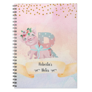 Monogram Letter R Niedlich Pig Girl Daily Study Notizblock