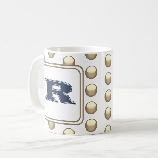 Monogram Letter R Polka Dot Bold Blue Initial Kaffeetasse (Vorderseite Links)