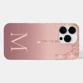Monogram Letter Rose Blush Glitzer iPhone Case Hülle (Rückseite (Horizontal))