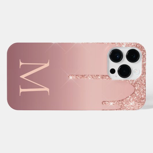 Monogram Letter Rose Blush Glitzer iPhone Case Hülle (Rückseite (Horizontal))