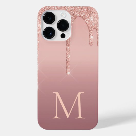 Monogram Letter Rose Blush Glitzer iPhone Case iPhone Hülle (Rückseite)