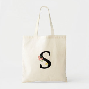 Monogram Letter S Aquarellfarben Blume Rosa Bouque Tragetasche