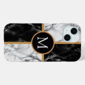 Monogram Letter Schwarz-weiß Marble iPhone Case (Rückseite (Horizontal))