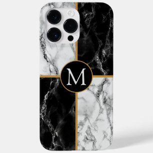 Monogram Letter Schwarz-weiß Marbon Stone Design Case-Mate iPhone 14 Pro Max Hülle