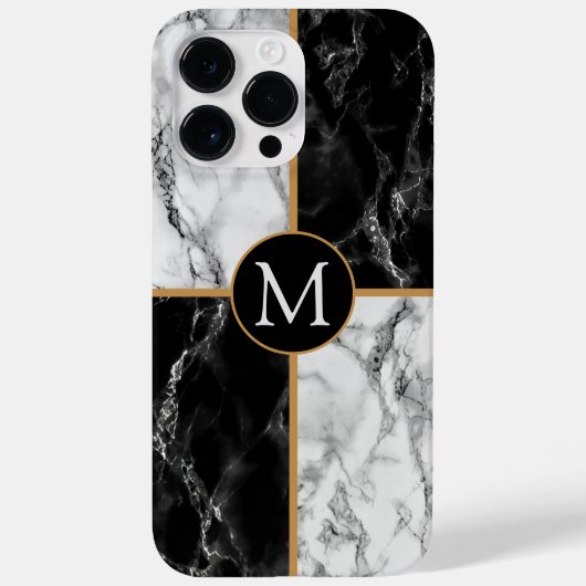 Monogram Letter Schwarz-weiß Marbon Stone Design Case-Mate iPhone Hülle (Rückseite)