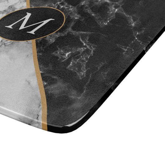 Monogram Letter Schwarz-weiß Marbour Cutting Board Schneidebrett (Ecke)
