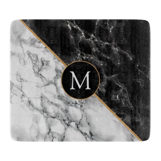 Monogram Letter Schwarz-weiß Marbour Cutting Board Schneidebrett (Vorderseite)