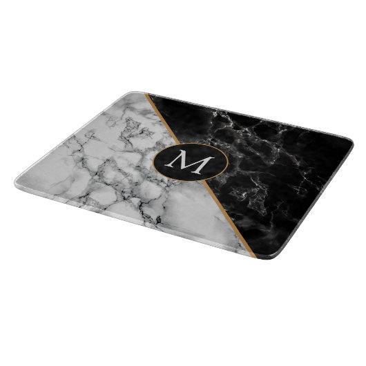 Monogram Letter Schwarz-weiß Marbour Cutting Board Schneidebrett (Ecke)