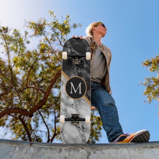 Monogram Letter Skateboard Geschenk Schwarz-weißen (Außen 1)
