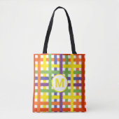 Monogram Letter Summer Beach Fun Rainbow Kariert Tasche (Vorderseite)