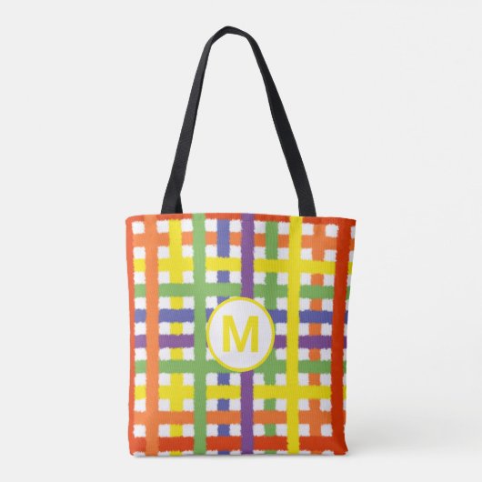 Monogram Letter Summer Beach Fun Rainbow Kariert Tasche (Rückseite)
