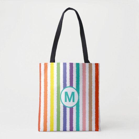 Monogram Letter Summer Beach Fun Rainbow Strip Tasche (Vorderseite)