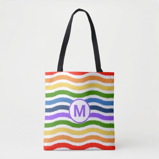 Monogram Letter Summer Beach Fun Rainbow Waves Tasche (Vorderseite)